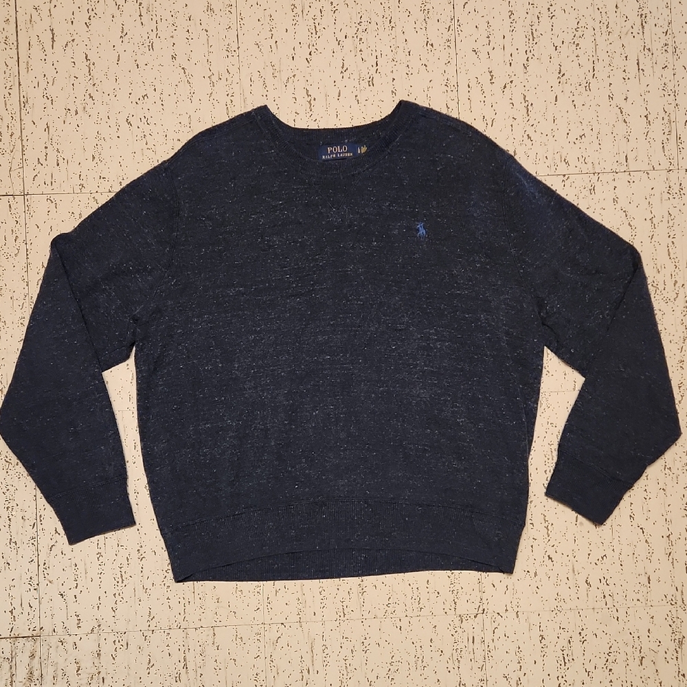 Polo Ralph Lauren Navy Blue Speckle Embroidered Knit Crewneck Pullover Sweater